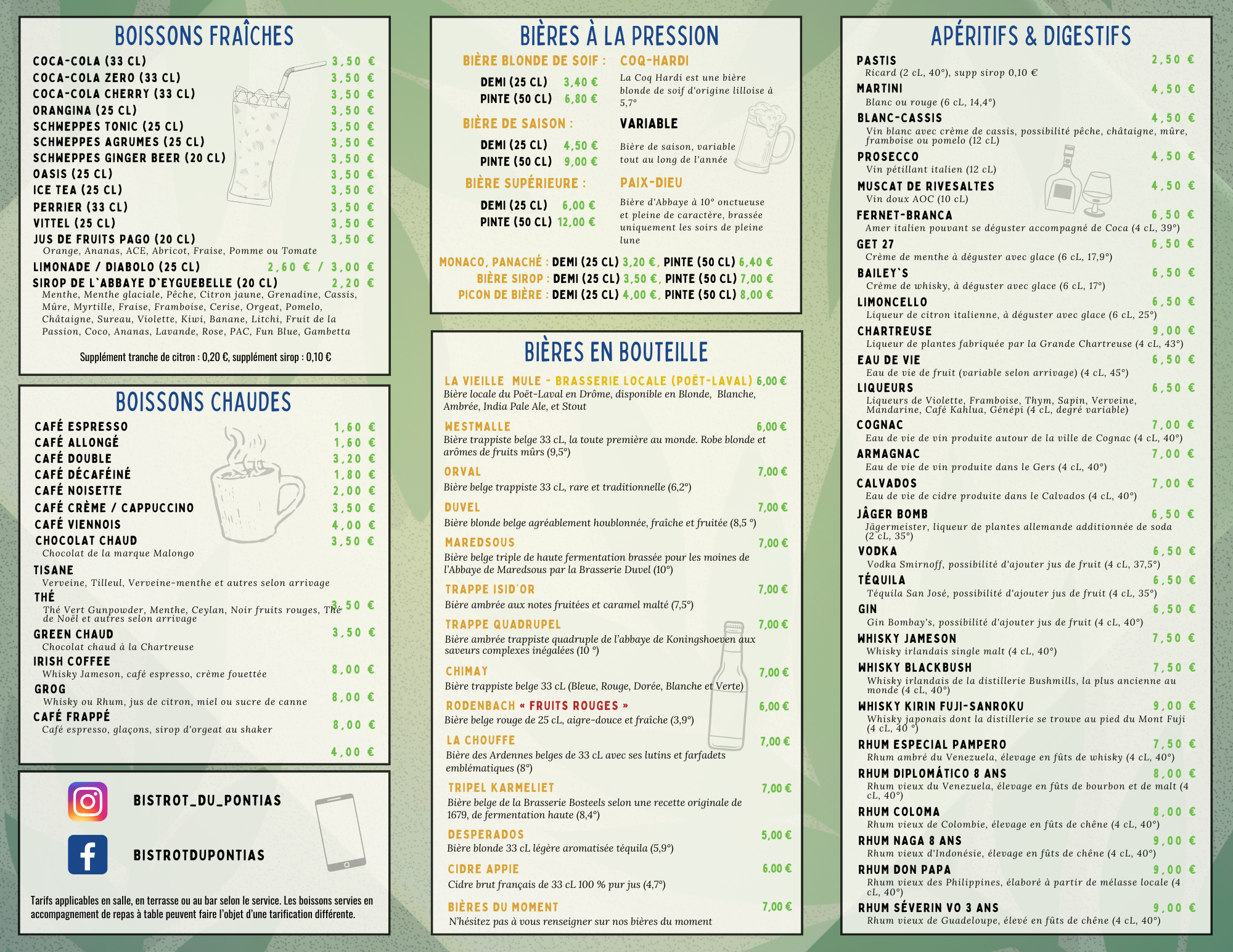 carte des boissons