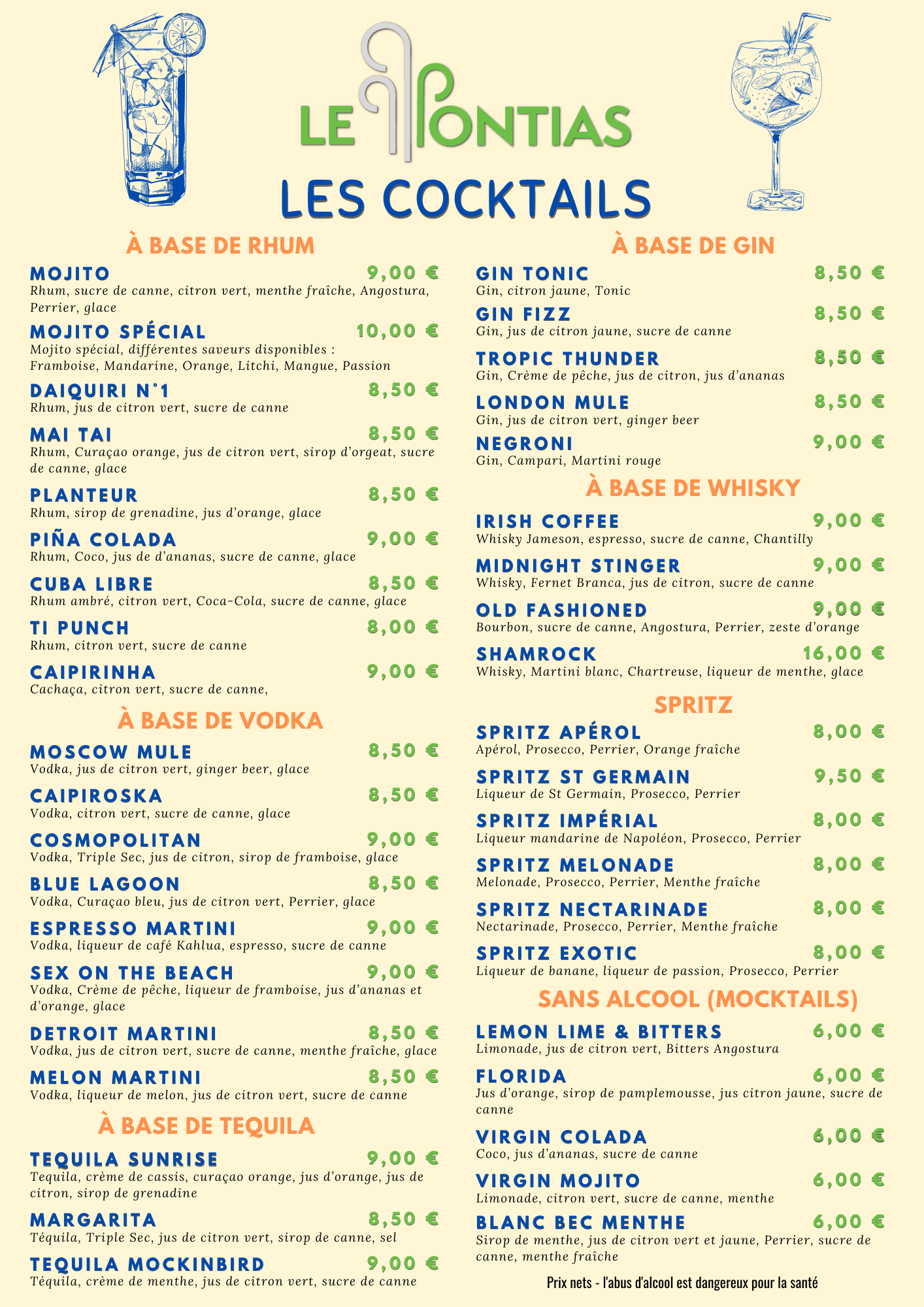 carte des cocktails