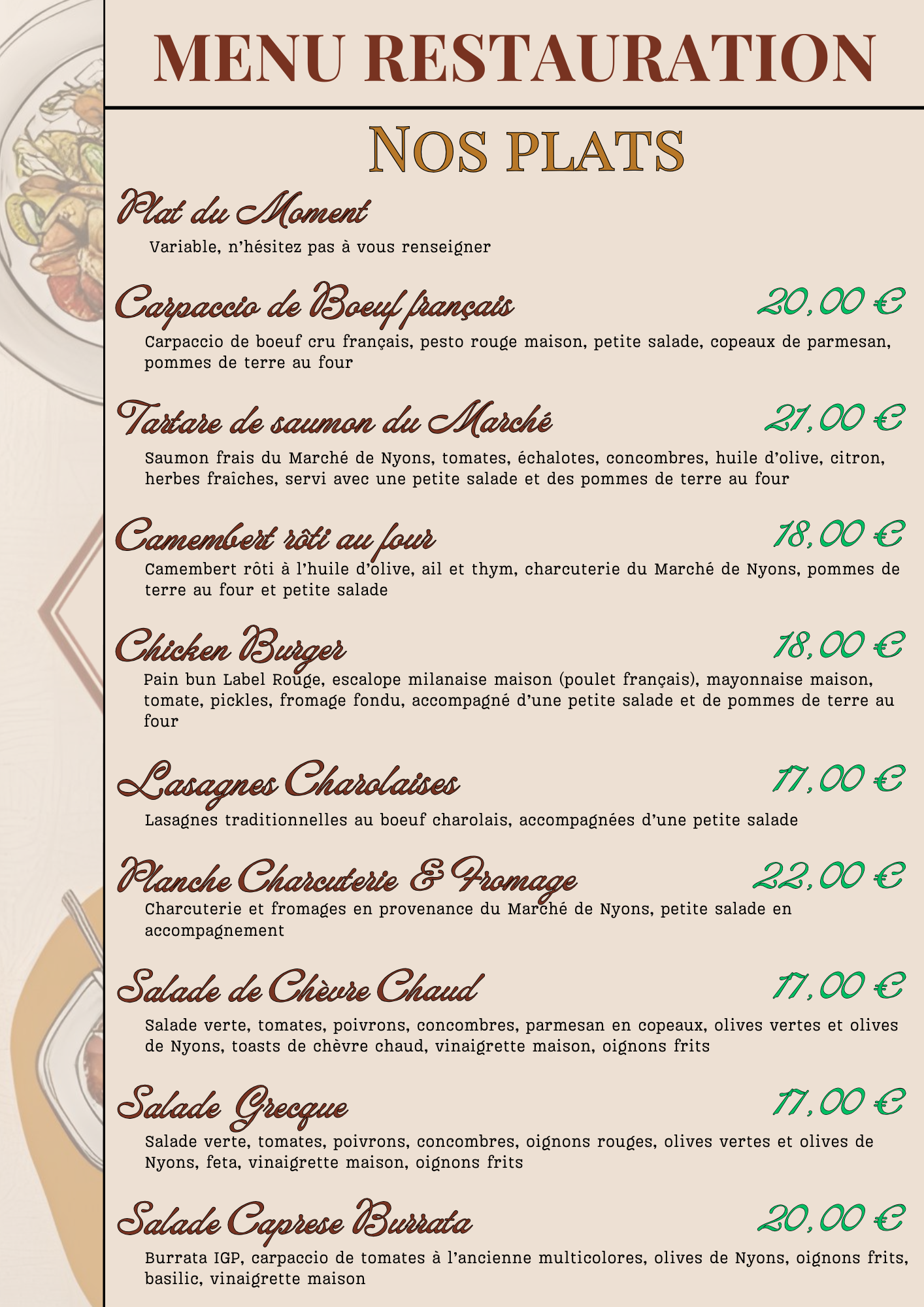 carte de la restauration