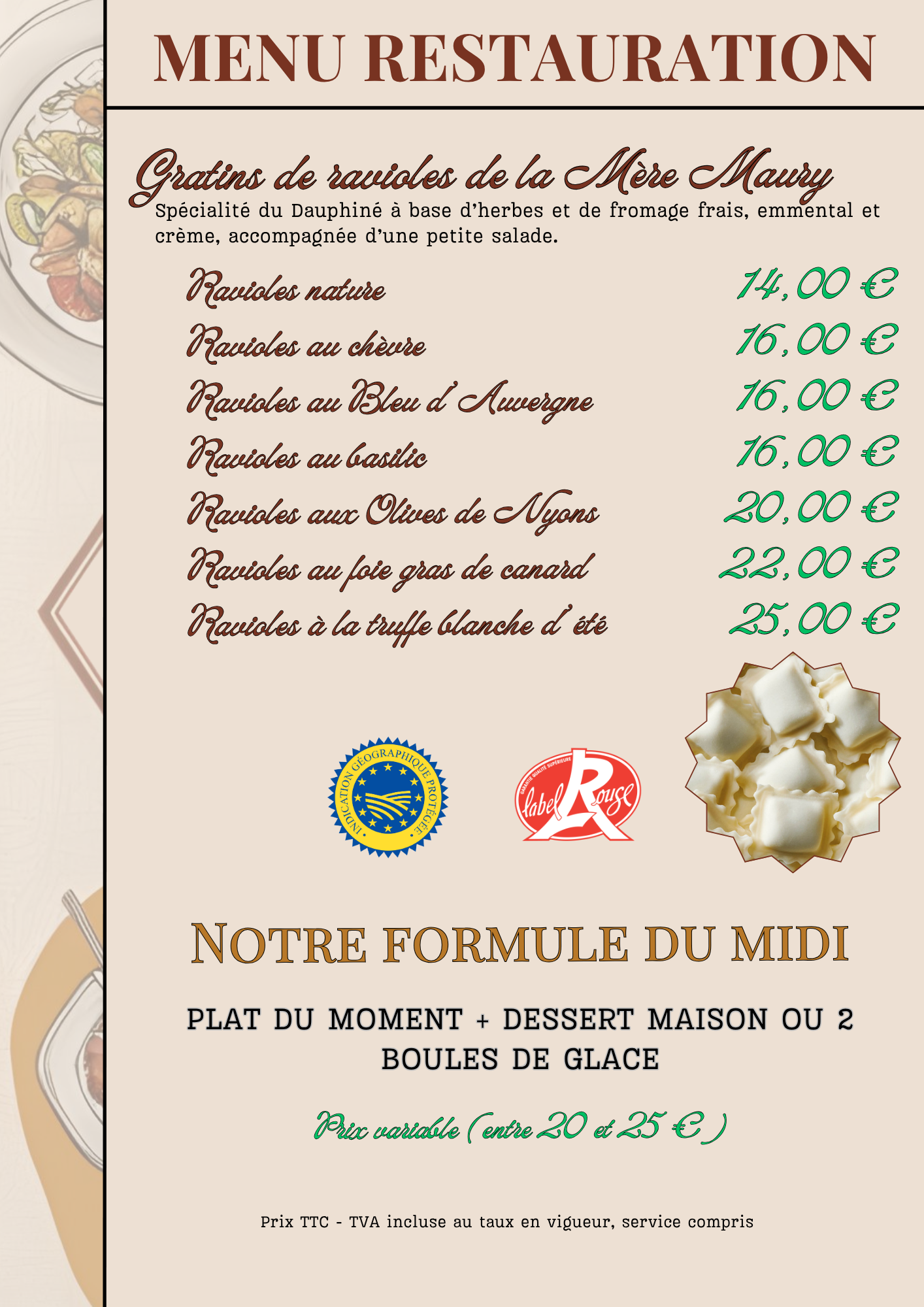 carte de la restauration